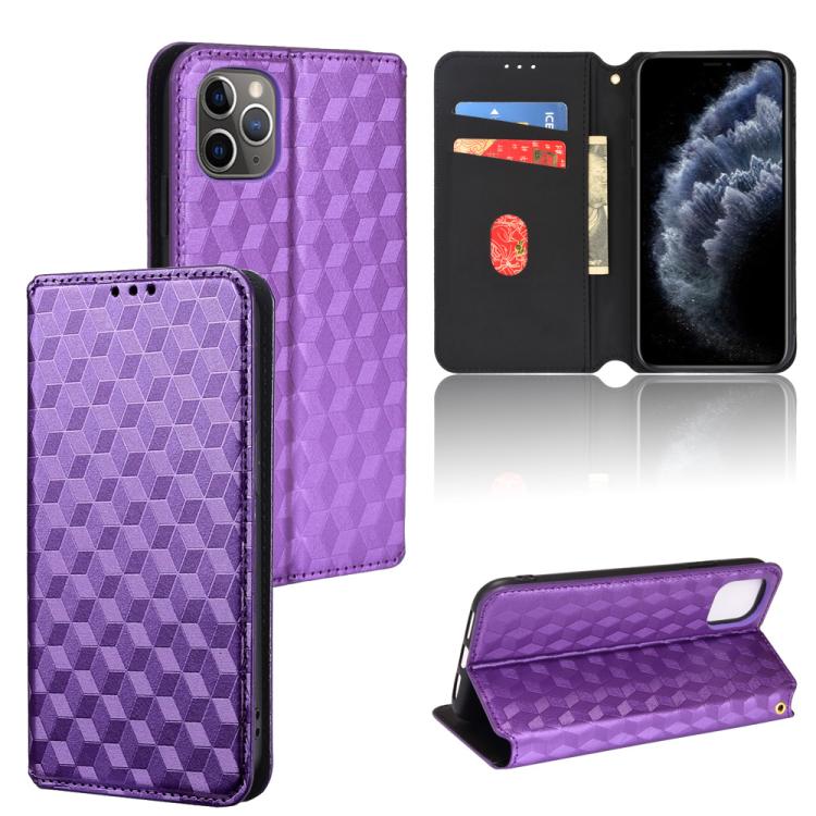 

For iPhone 11 Pro Cubic Grid Texture Flip Leather Phone Case(Purple)