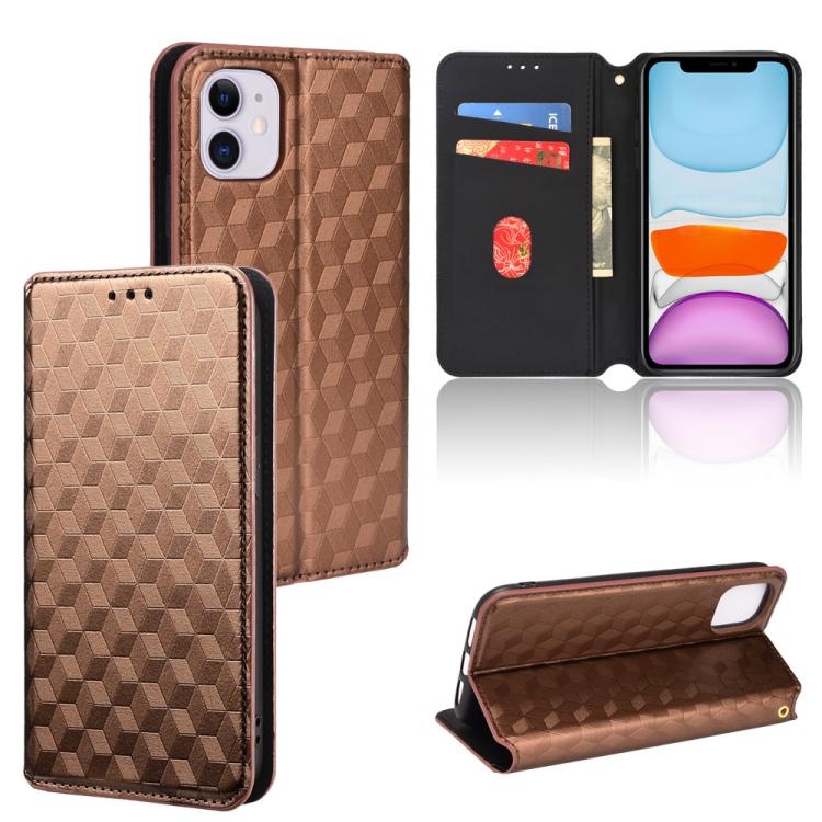 

For iPhone 11 Cubic Grid Texture Flip Leather Phone Case(Brown)