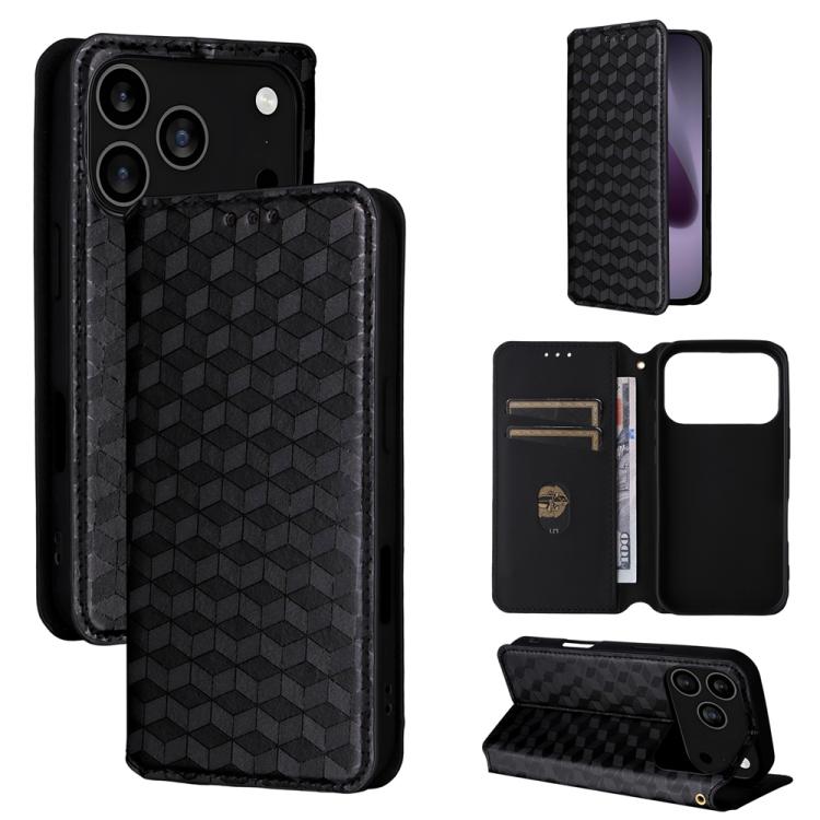 

For iPhone 17 Pro Max Cubic Grid Texture Flip Leather Phone Case(Black)