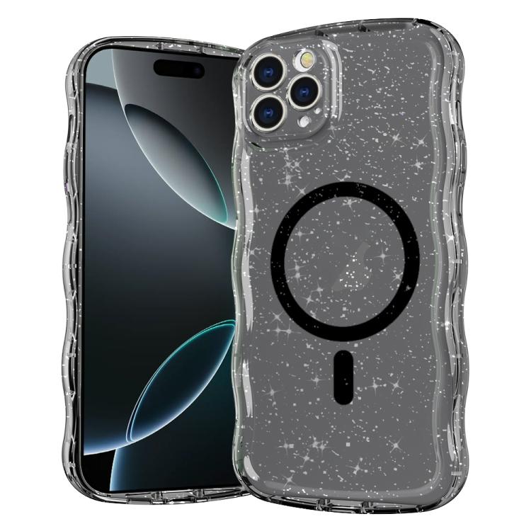 

For iPhone 16 Pro Wave Glitter MagSafe Magnetic TPU Phone Case(Transparent Black)