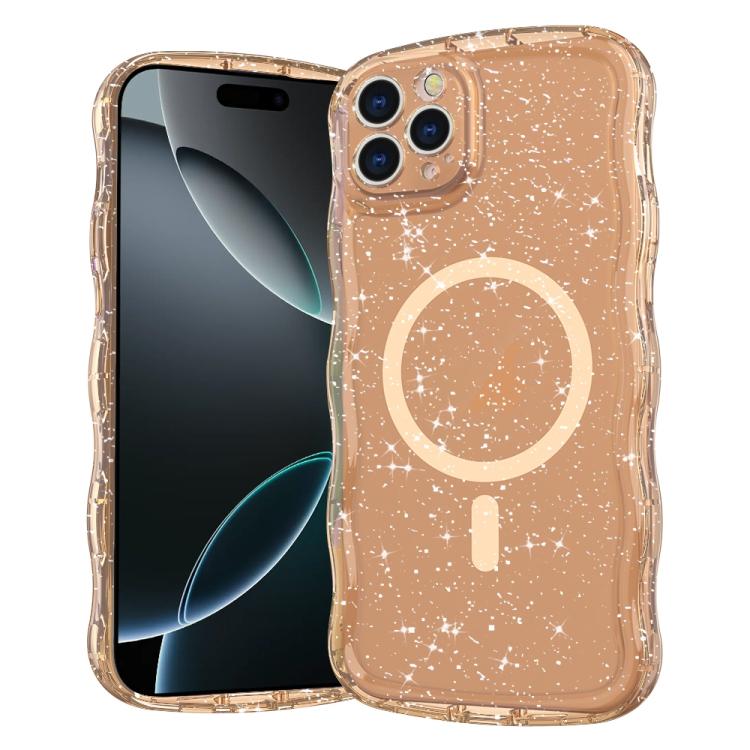 

For iPhone 16 Pro Wave Glitter MagSafe Magnetic TPU Phone Case(Transparent Gold)