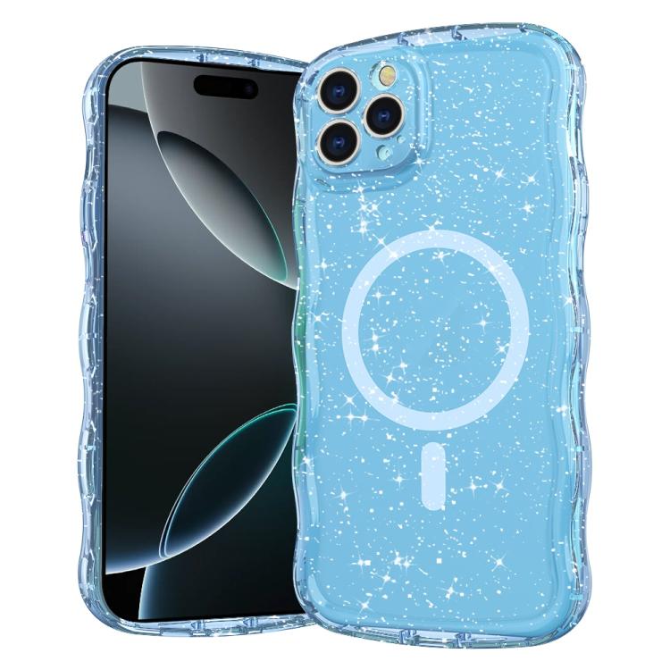 

For iPhone 16 Pro Wave Glitter MagSafe Magnetic TPU Phone Case(Transparent Blue)