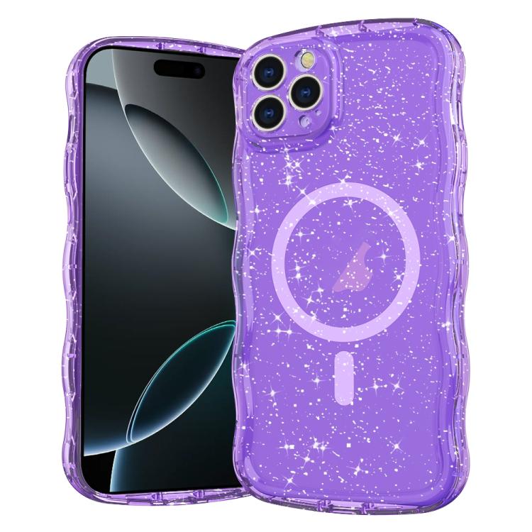

For iPhone 16 Pro Wave Glitter MagSafe Magnetic TPU Phone Case(Transparent Purple)