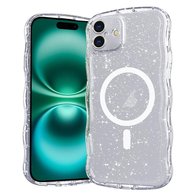 

For iPhone 16 Plus Wave Glitter MagSafe Magnetic TPU Phone Case(Transparent White)