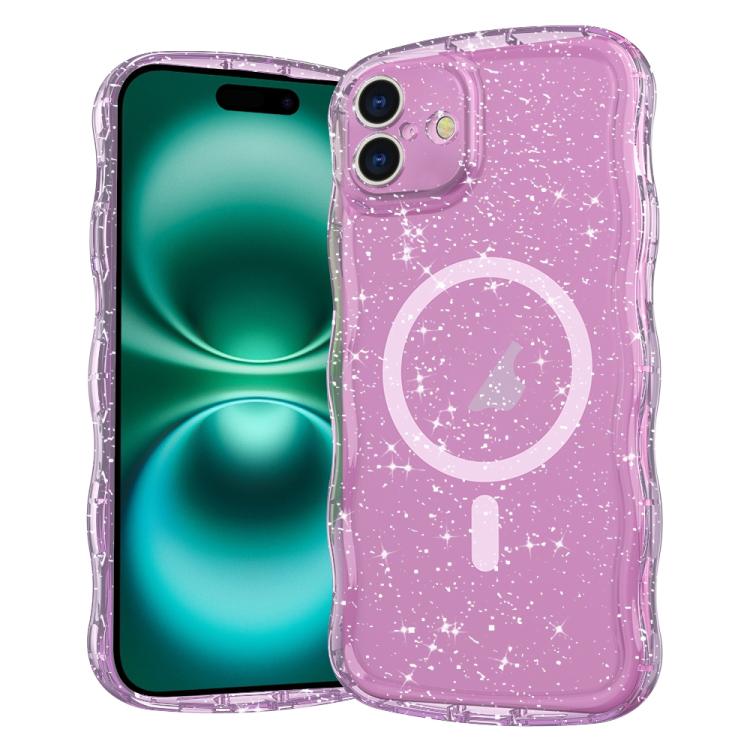 

For iPhone 16 Plus Wave Glitter MagSafe Magnetic TPU Phone Case(Transparent Pink)