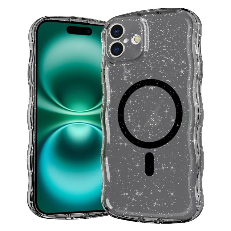 

For iPhone 16 Wave Glitter MagSafe Magnetic TPU Phone Case(Transparent Black)