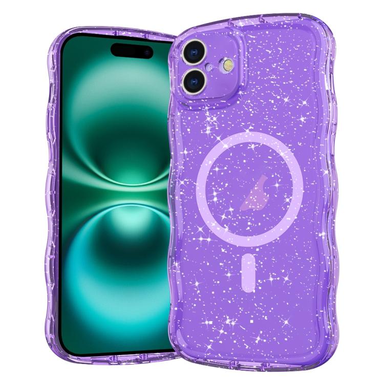 

For iPhone 16 Wave Glitter MagSafe Magnetic TPU Phone Case(Transparent Purple)