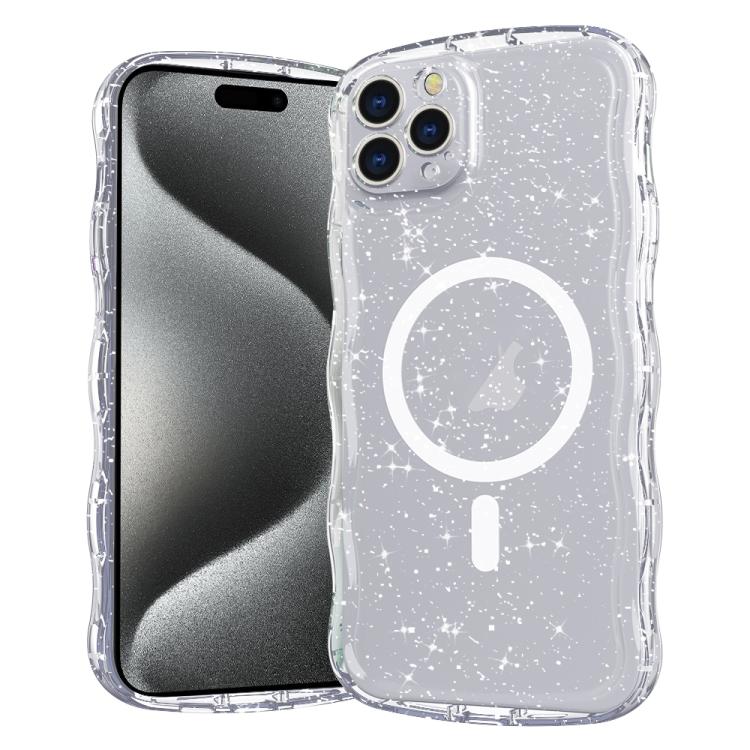 

For iPhone 15 Pro Max Wave Glitter MagSafe Magnetic TPU Phone Case(Transparent White)