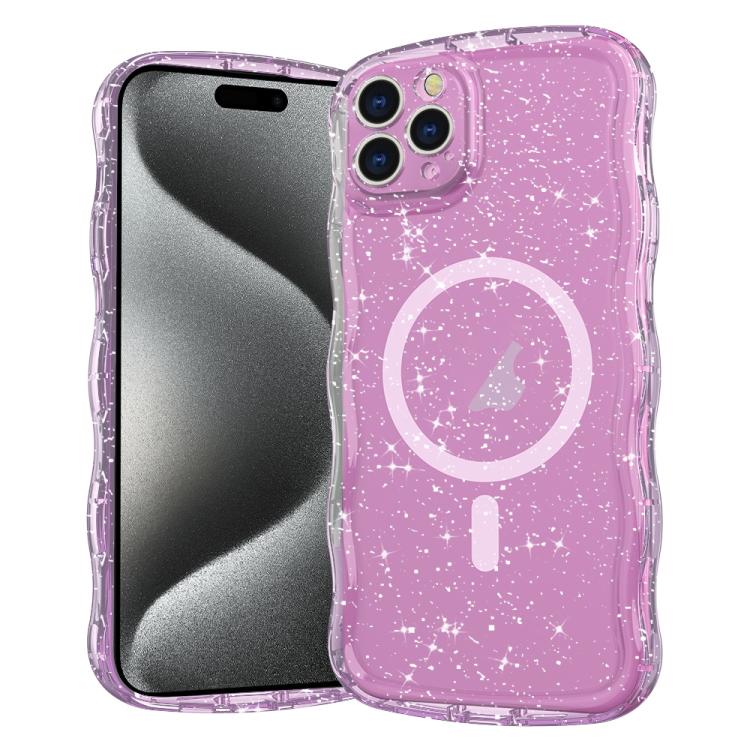 

For iPhone 15 Pro Max Wave Glitter MagSafe Magnetic TPU Phone Case(Transparent Pink)