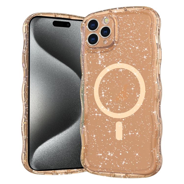 

For iPhone 15 Pro Max Wave Glitter MagSafe Magnetic TPU Phone Case(Transparent Gold)