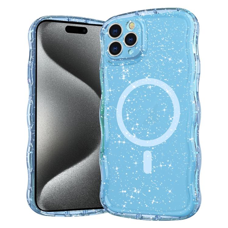 

For iPhone 15 Pro Wave Glitter MagSafe Magnetic TPU Phone Case(Transparent Blue)