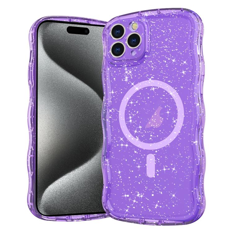 

For iPhone 15 Pro Wave Glitter MagSafe Magnetic TPU Phone Case(Transparent Purple)