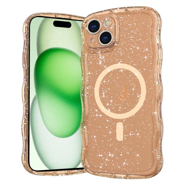 

For iPhone 15 Plus Wave Glitter MagSafe Magnetic TPU Phone Case(Transparent Gold)