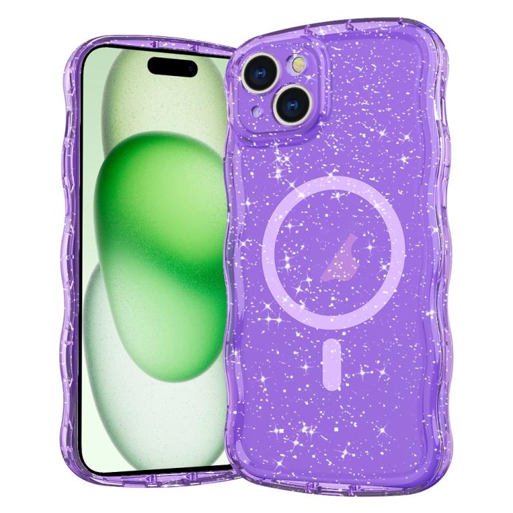 

For iPhone 15 Plus Wave Glitter MagSafe Magnetic TPU Phone Case(Transparent Purple)