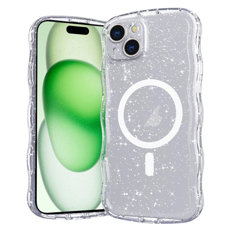 

For iPhone 15 Wave Glitter MagSafe Magnetic TPU Phone Case(Transparent White)