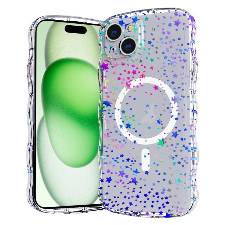 

For iPhone 15 Wave Star Transparent MagSafe Magnetic Phone Case(Star)