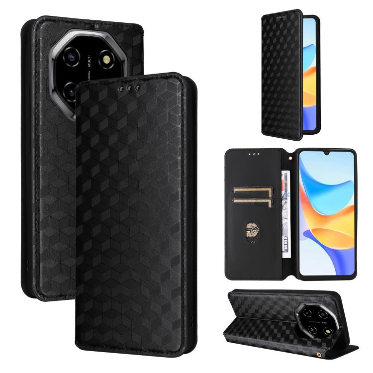 

For Blackview Shark 6 / Oscal Tiger 8 Cubic Grid Texture Flip Leather Phone Case(Black)