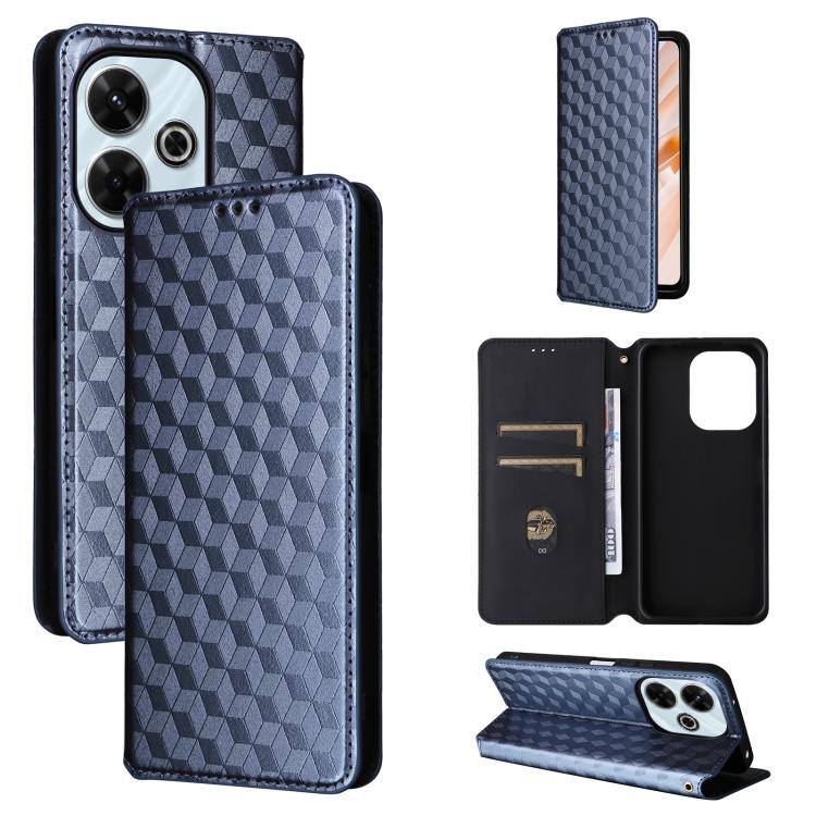 

For Redmi 13 4G / Note 13R 5G Cubic Grid Texture Flip Leather Phone Case(Blue)