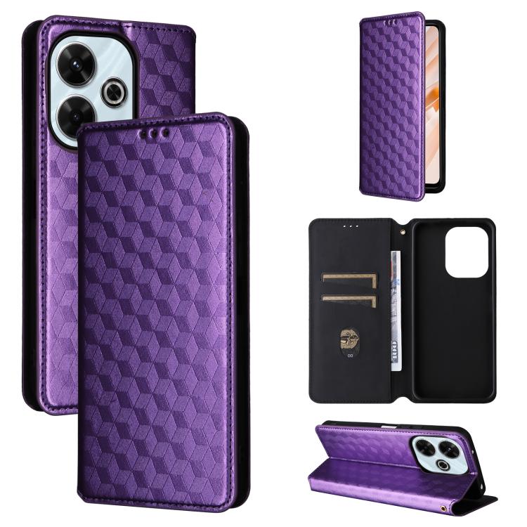 

For Redmi 13 4G / Note 13R 5G Cubic Grid Texture Flip Leather Phone Case(Purple)