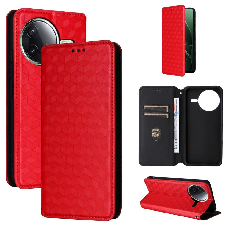 

For Redmi K80 / K80 Pro Cubic Grid Texture Flip Leather Phone Case(Red)