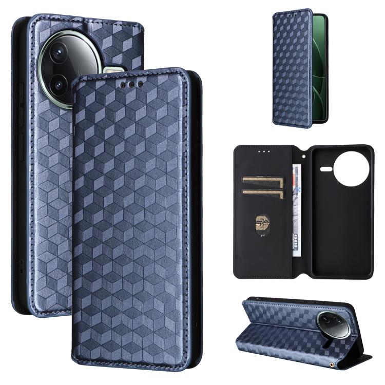 

For Redmi K80 / K80 Pro Cubic Grid Texture Flip Leather Phone Case(Blue)