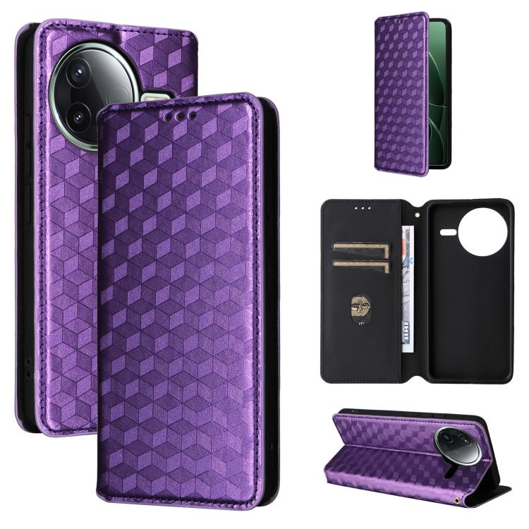 

For Redmi K80 / K80 Pro Cubic Grid Texture Flip Leather Phone Case(Purple)