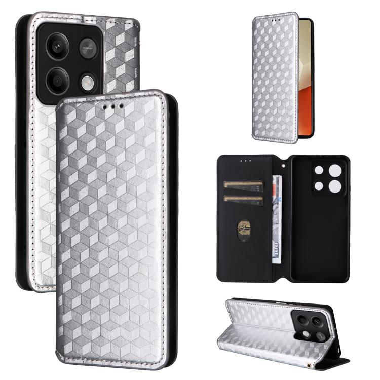 

For Redmi Note 13 5G Cubic Grid Texture Flip Leather Phone Case(Silver)