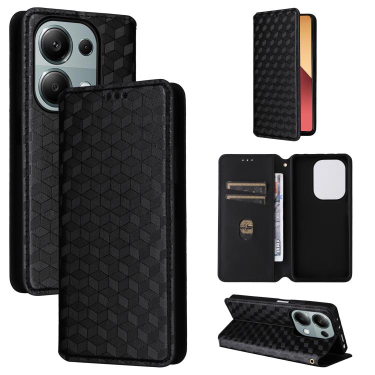 

For Redmi Note 13 Pro 4G Global Cubic Grid Texture Flip Leather Phone Case(Black)