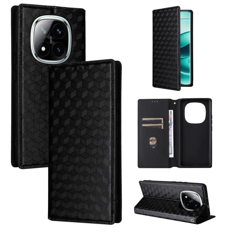 

For Redmi Note 14 Pro+ 5G Cubic Grid Texture Flip Leather Phone Case(Black)