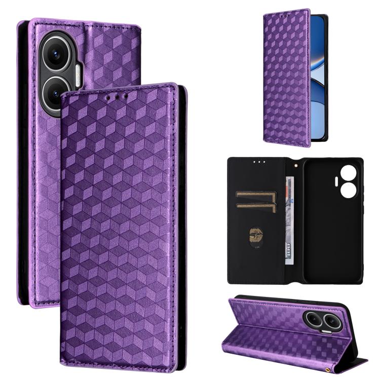

For Redmi Turbo 4 Pro 5G Cubic Grid Texture Flip Leather Phone Case(Purple)