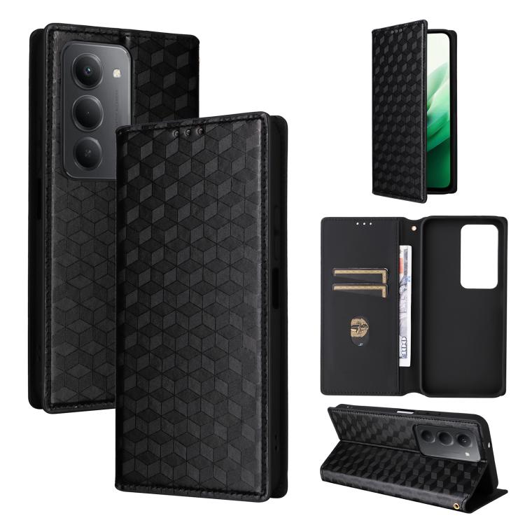 

For Redmi 15 5G Global / 15 4G SEA 169mm Cubic Grid Texture Flip Leather Phone Case(Black)