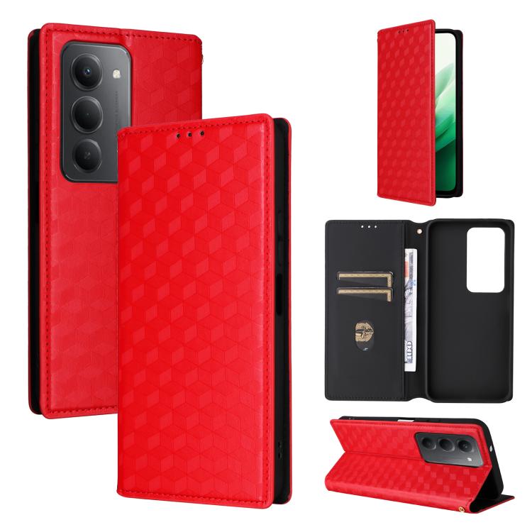 

For Redmi 15 5G Global / 15 4G SEA 169mm Cubic Grid Texture Flip Leather Phone Case(Red)