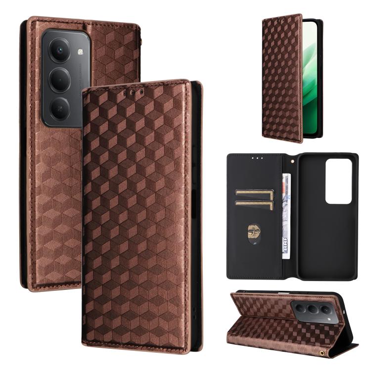 

For Redmi 15 5G Global / 15 4G SEA 169mm Cubic Grid Texture Flip Leather Phone Case(Brown)