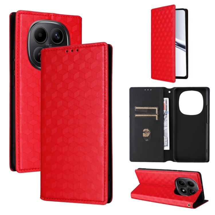 

For Redmi Note 15 5G Global 164mm Cubic Grid Texture Flip Leather Phone Case(Red)