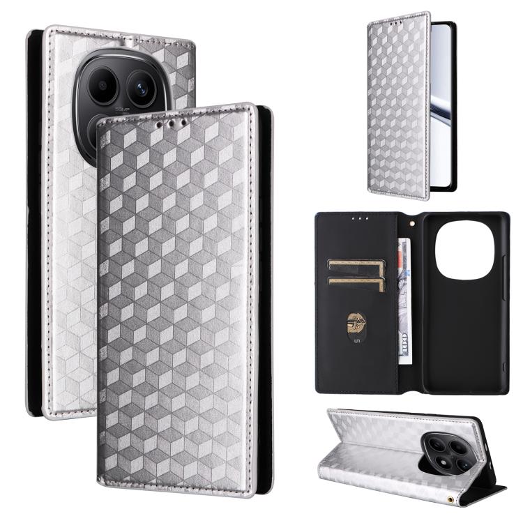 

For Redmi Note 15 5G Global 164mm Cubic Grid Texture Flip Leather Phone Case(Silver)