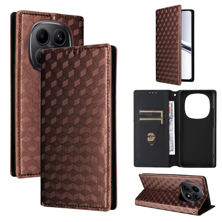 

For Redmi Note 15 5G Global 164mm Cubic Grid Texture Flip Leather Phone Case(Brown)