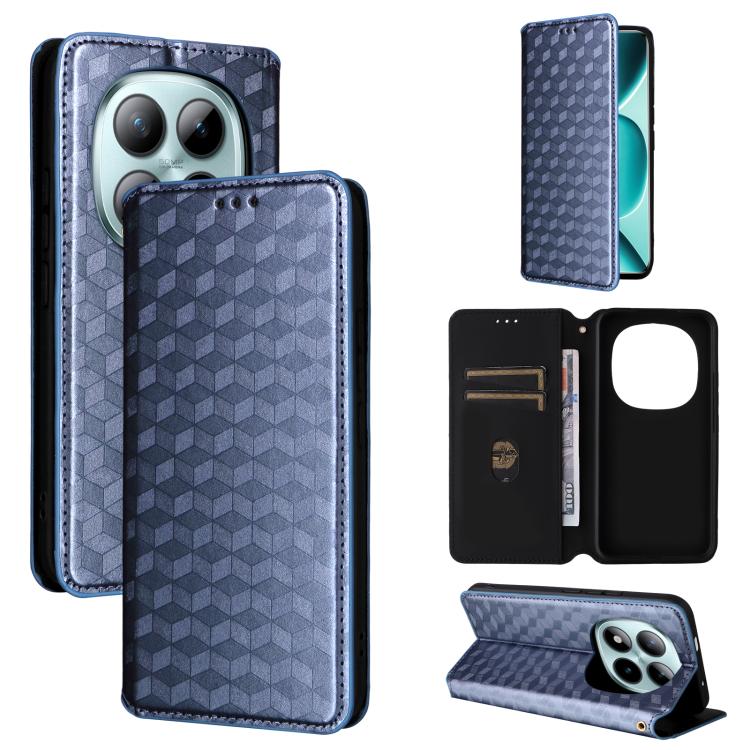 

For Redmi Note 15 Pro 5G Global 163.6mm Cubic Grid Texture Flip Leather Phone Case(Blue)