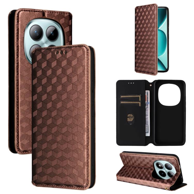 

For Redmi Note 15 Pro 5G Global 163.6mm Cubic Grid Texture Flip Leather Phone Case(Brown)