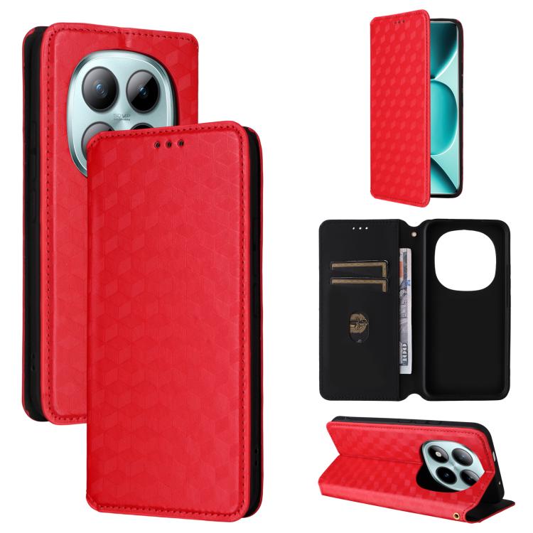 

For Redmi Note 15 Pro+ 5G Global 163.3mm Cubic Grid Texture Flip Leather Phone Case(Red)