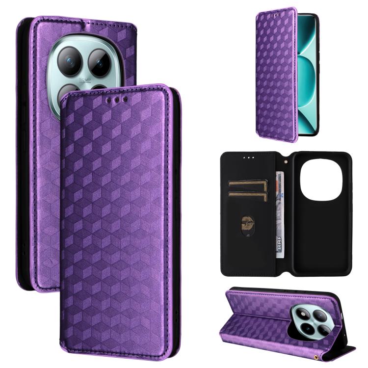 

For Redmi Note 15 Pro+ 5G Global 163.3mm Cubic Grid Texture Flip Leather Phone Case(Purple)