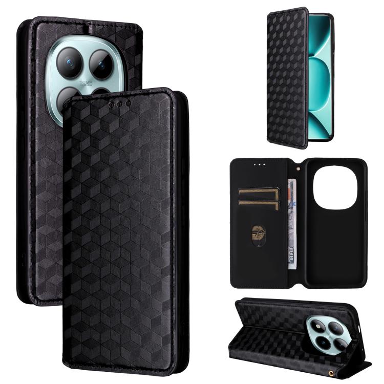 

For Redmi Note 15 Pro 4G Global 163.2mm Cubic Grid Texture Flip Leather Phone Case(Black)