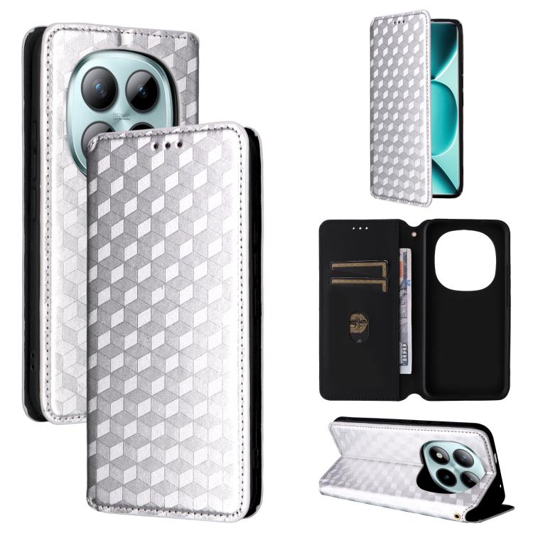 

For Redmi Note 15 Pro 4G Global 165.8mm Cubic Grid Texture Flip Leather Phone Case(Silver)