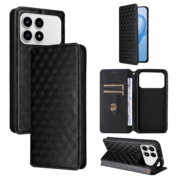 

For Redmi K90 5G / Poco F8 Pro Cubic Grid Texture Flip Leather Phone Case(Black)