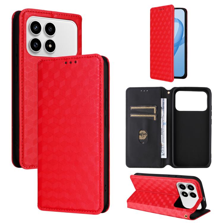 

For Redmi K90 5G / Poco F8 Pro Cubic Grid Texture Flip Leather Phone Case(Red)