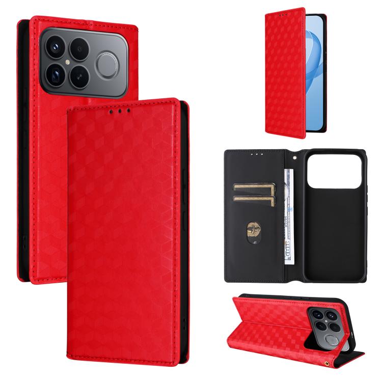 

For Redmi K90 Pro Max 5G / Poco F8 Ultra Cubic Grid Texture Flip Leather Phone Case(Red)
