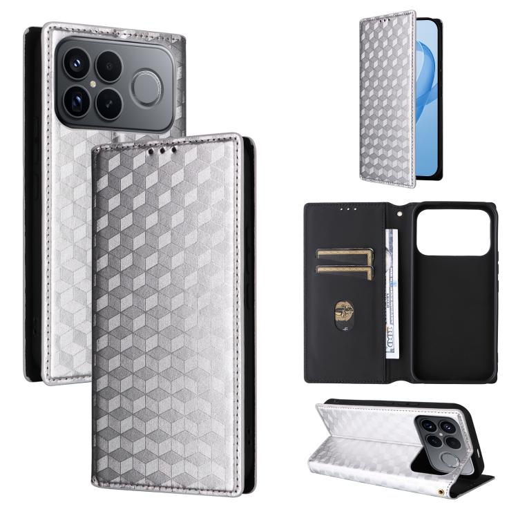 

For Redmi K90 Pro Max 5G / Poco F8 Ultra Cubic Grid Texture Flip Leather Phone Case(Silver)