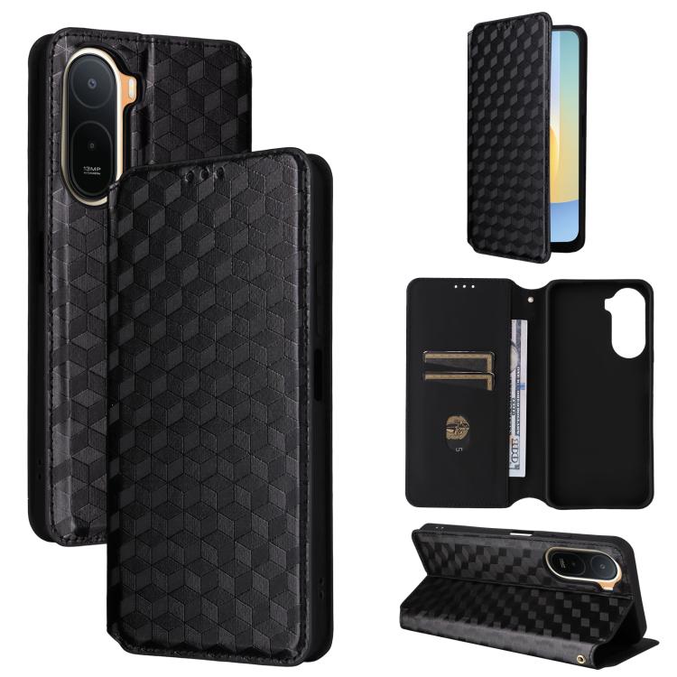 

For Redmi A7 Pro 171mm / Poco C85x 5G Cubic Grid Texture Flip Leather Phone Case(Black)