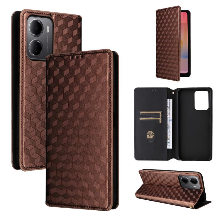 

For Redmi 15a 5G Cubic Grid Texture Flip Leather Phone Case(Brown)