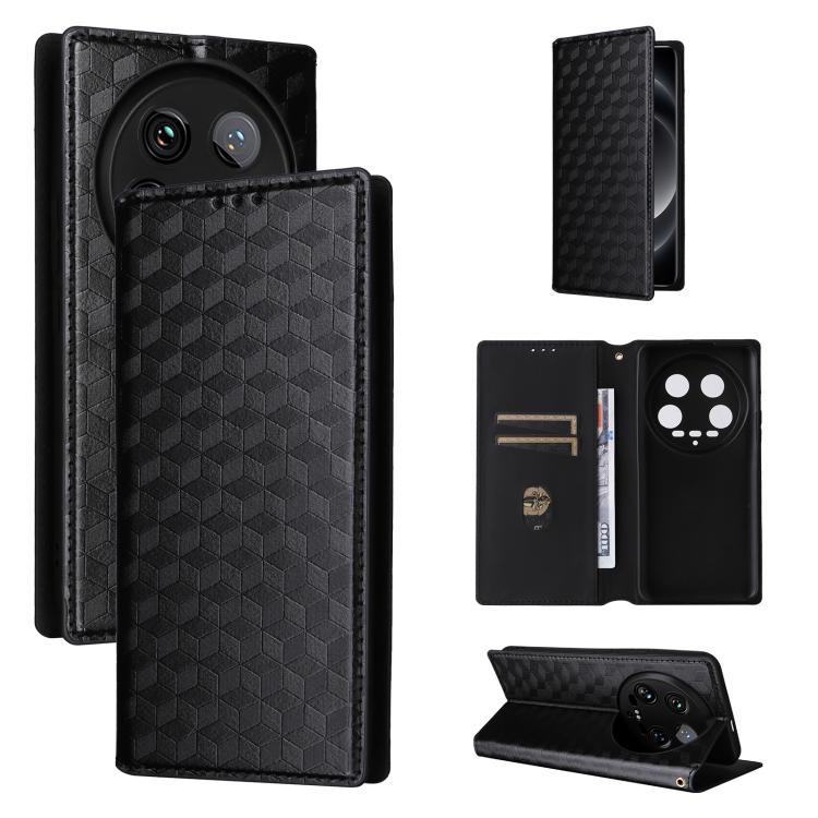 

For Xiaomi 14 Ultra Cubic Grid Texture Flip Leather Phone Case(Black)