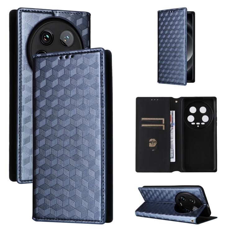 

For Xiaomi 14 Ultra Cubic Grid Texture Flip Leather Phone Case(Blue)